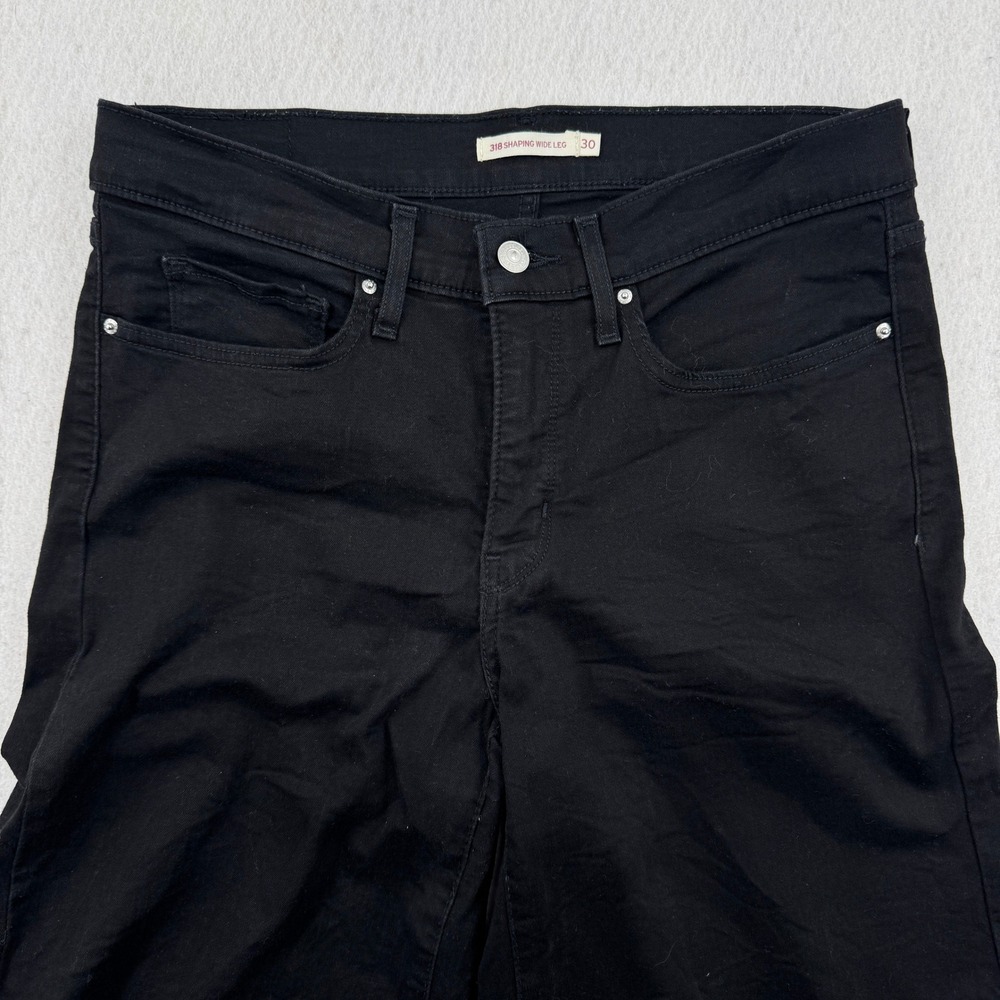 Levis 318 Shaping Wide Leg High Rise Jeans Womens 30 (32x32) Black Denim Stretch